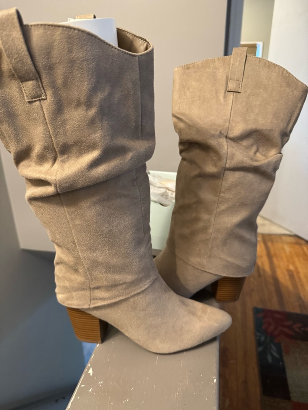Kohl's Taupe Slouchy Suede Knee-High Block Heel Boots